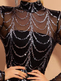Pailletten Maxi-Kleid mit langen Ärmeln