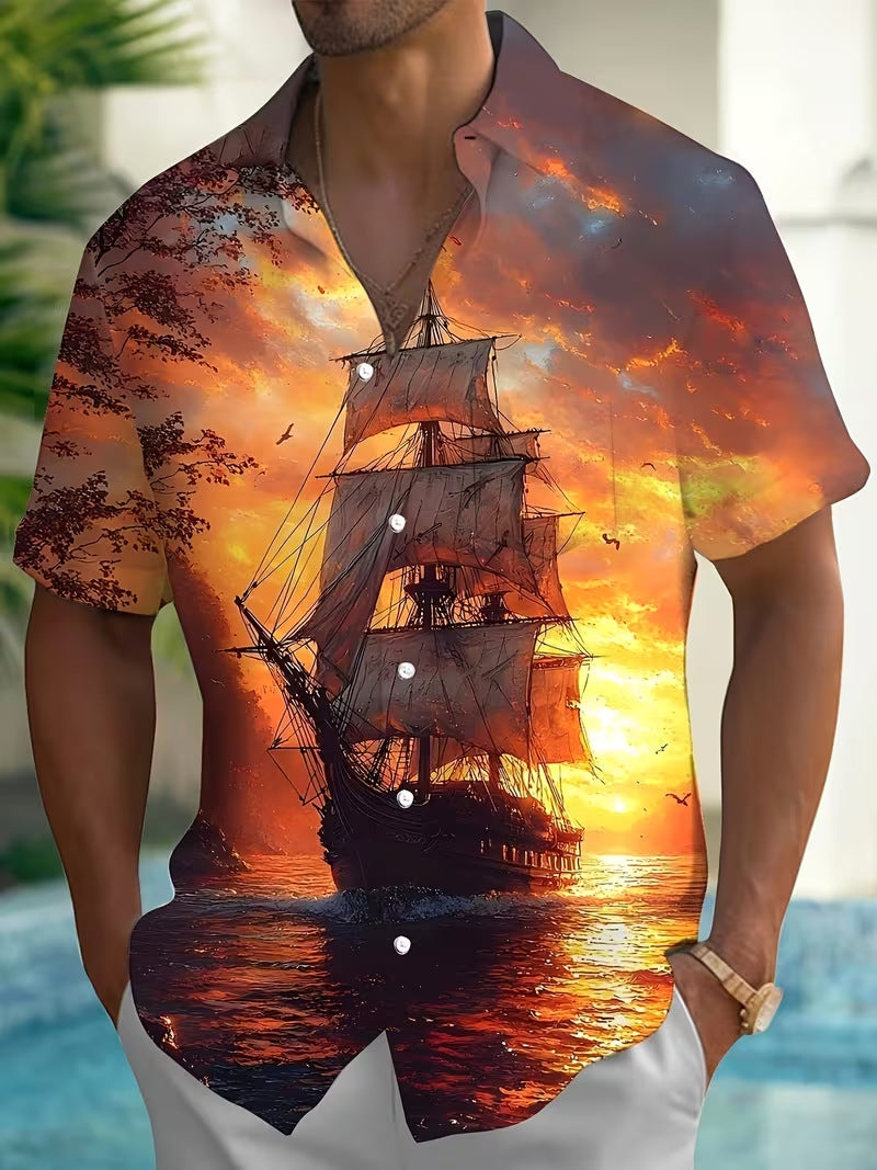 Herren Hemd mit Blumenprint und Kurzarm