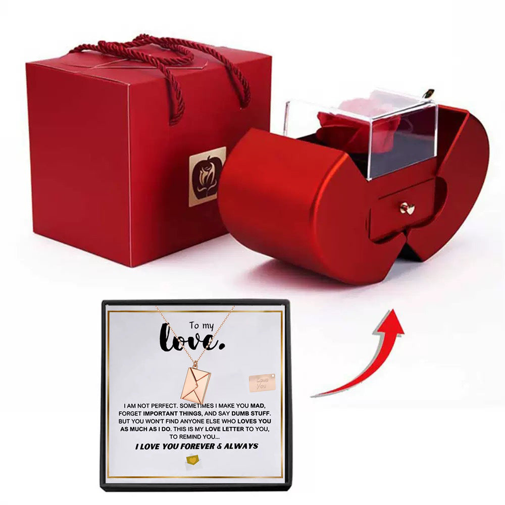 Knoten-Halskette «To my Love» · Geschenk-Set mit Rose