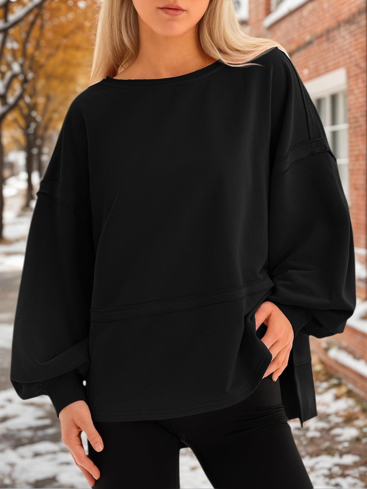 Lässiges Cropped Sweatshirt mit Laternenärmeln