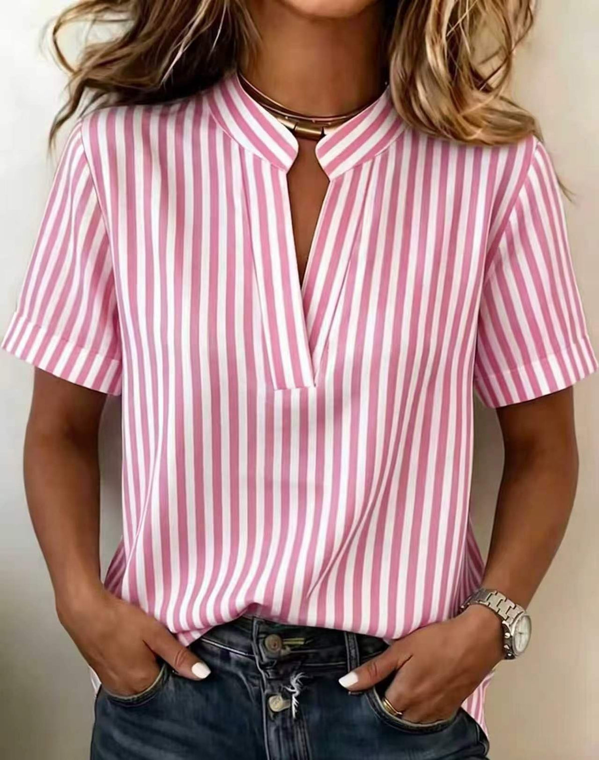 Gestreiftes Kurzarm-Shirt für Damen – Bild 6 | LuxeStyle