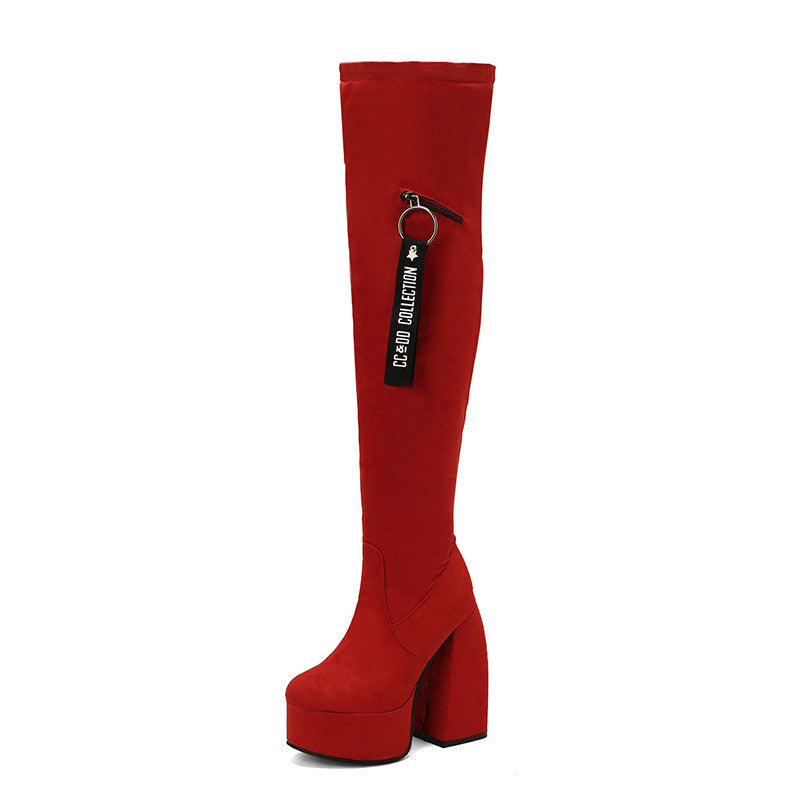 Overknee-Stiefel mit Chunky-Heel und Reissverschluss