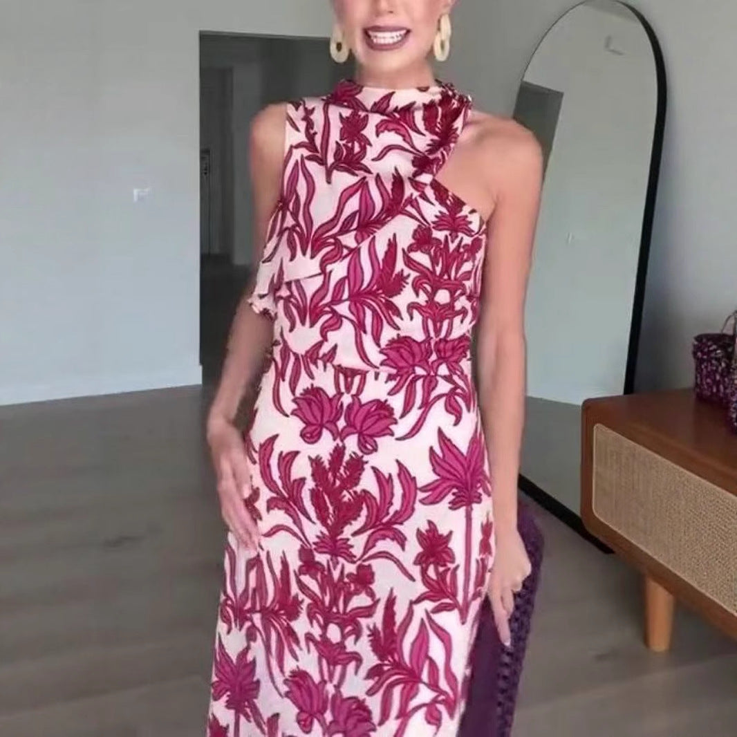 Sommerliches One-Shoulder Maxikleid mit Print