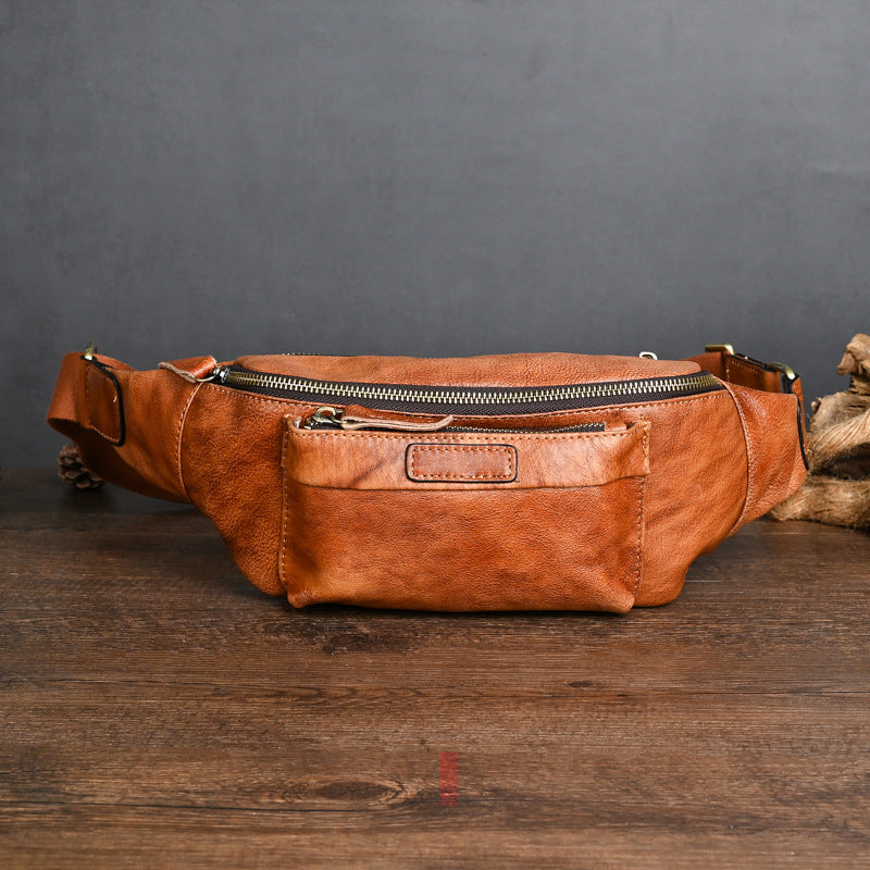 Retro-Brusttasche aus echtem Leder