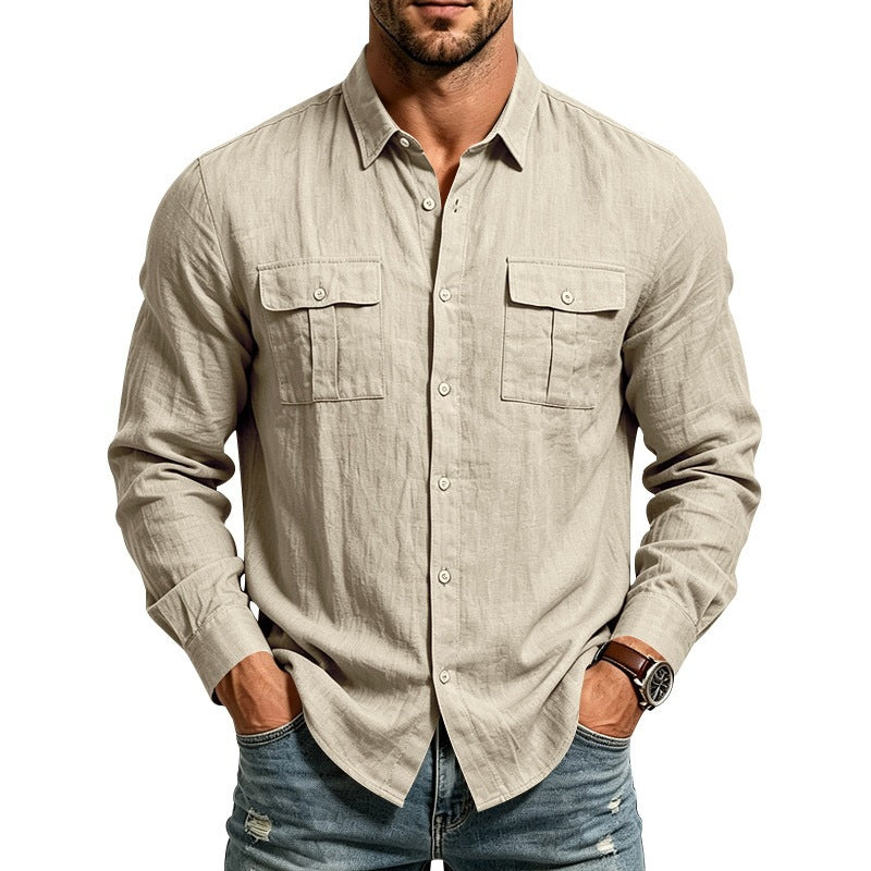 Langarm-Herren-Shirt aus Leinen-Polyester – Bild 4 | LuxeStyle