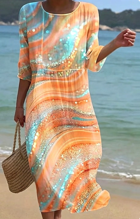 Sommerkleid mit abstraktem Mid-Waist-Print