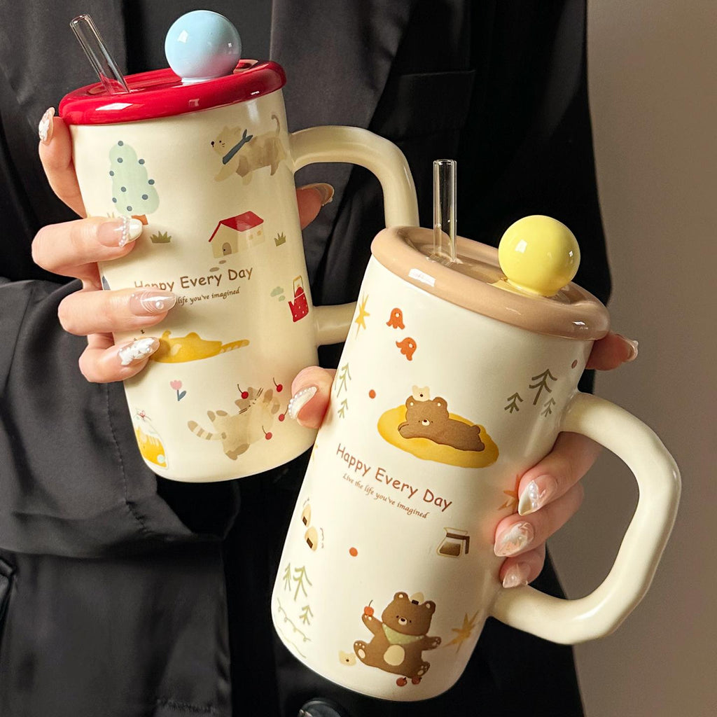Keramiktasse mit Deckel und Pinsel | LuxeStyle