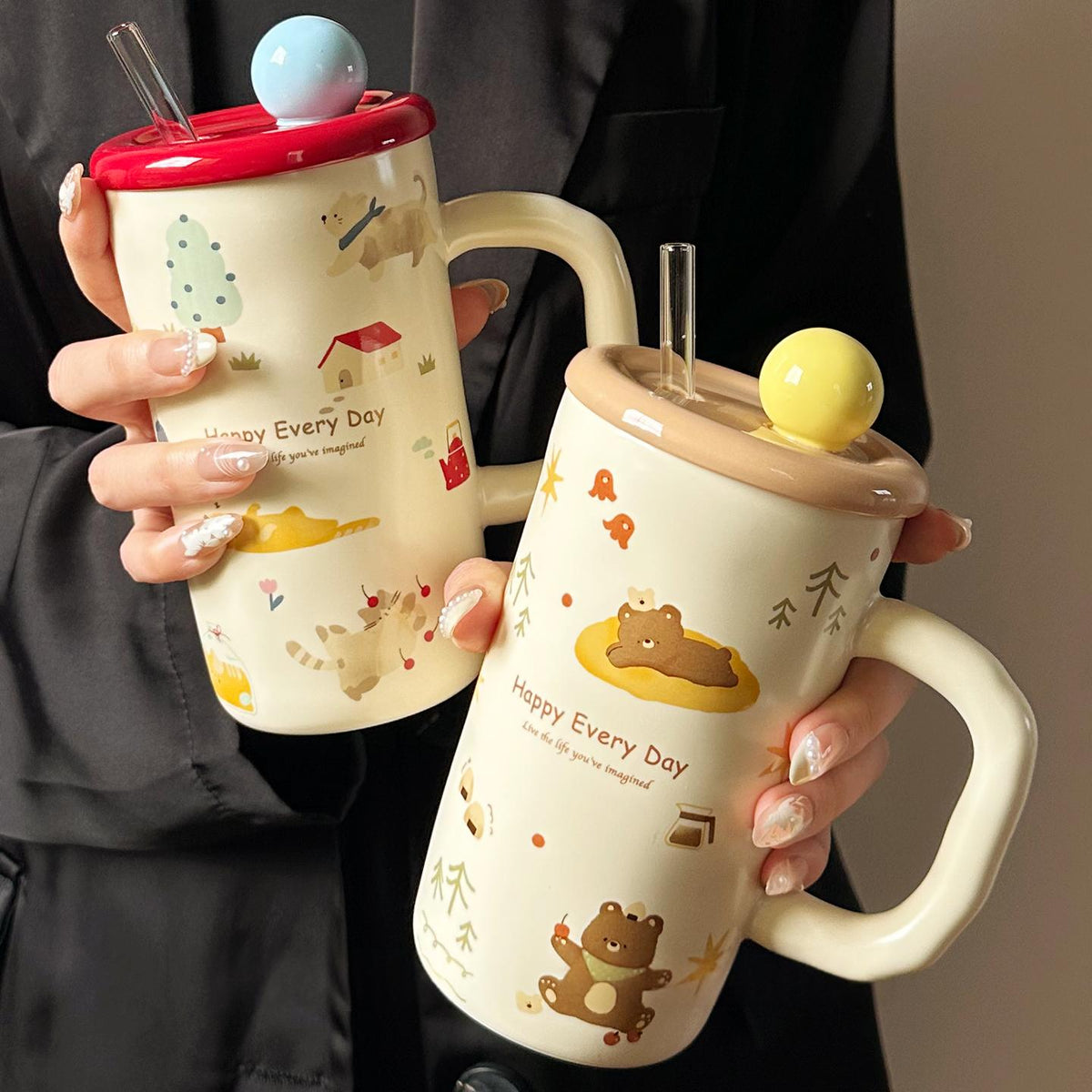 Keramiktasse mit Deckel und Pinsel | LuxeStyle