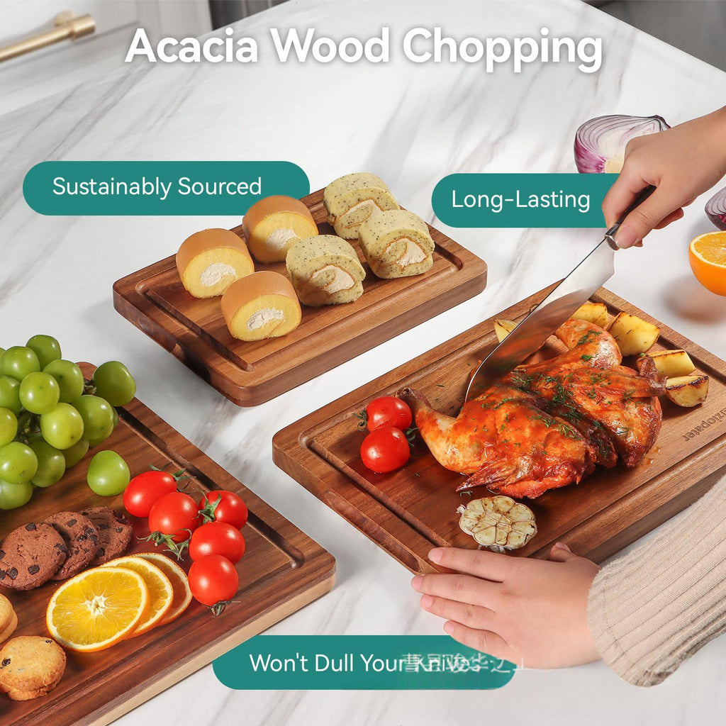 Acacia Holz Schneidebrett-Set – Bild 6 | LuxeStyle