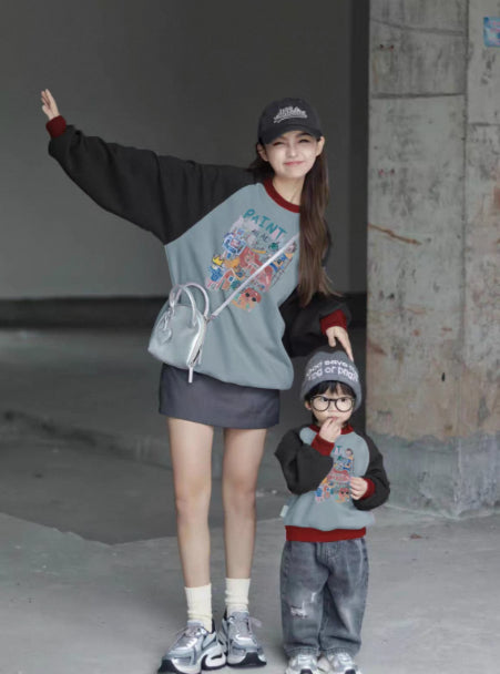 Color-Block Raglan Hoodie für Eltern und Kinder