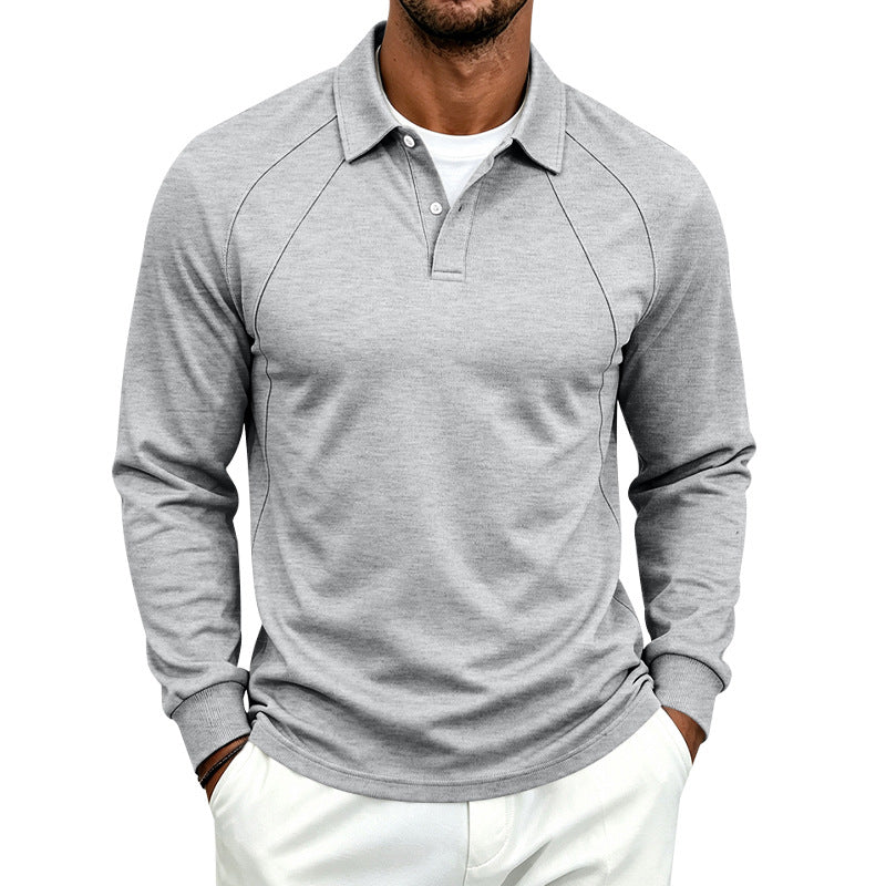 Herren Langarm-Polo-Shirt mit Knopfleiste
