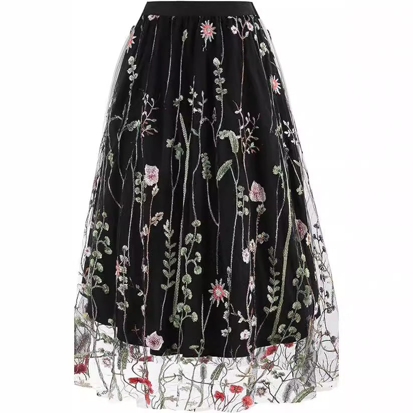 Damen-A-Linie Tüllrock Blumenmuster