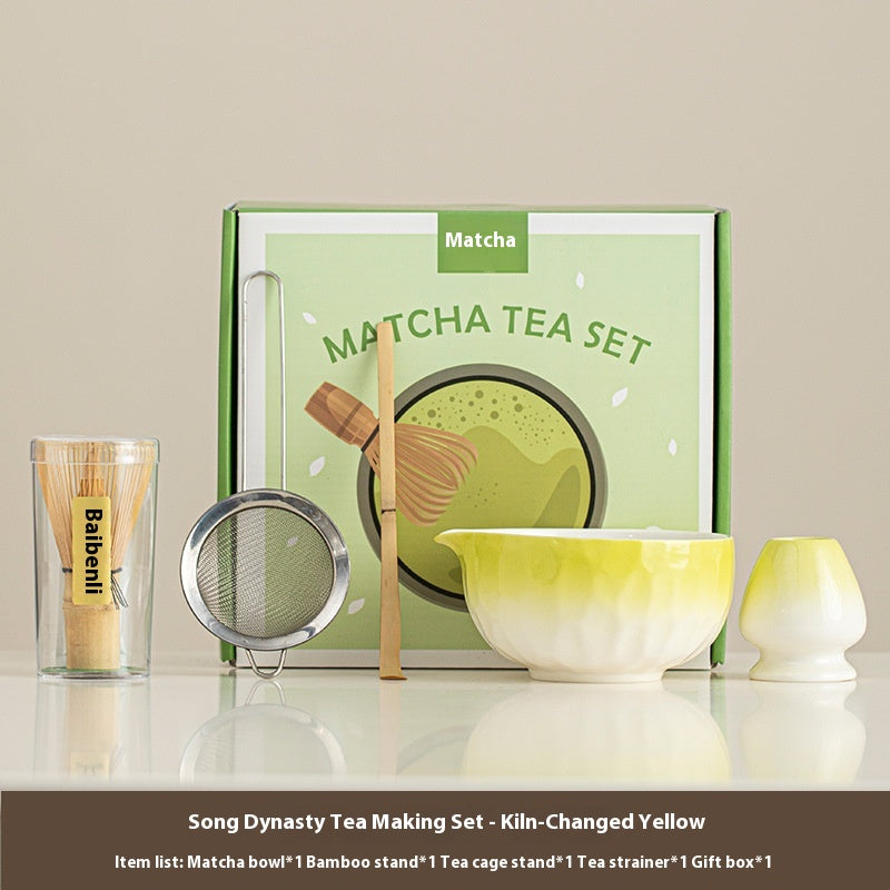 Matcha Schale mit Zubehör, Hammerschlagmuster