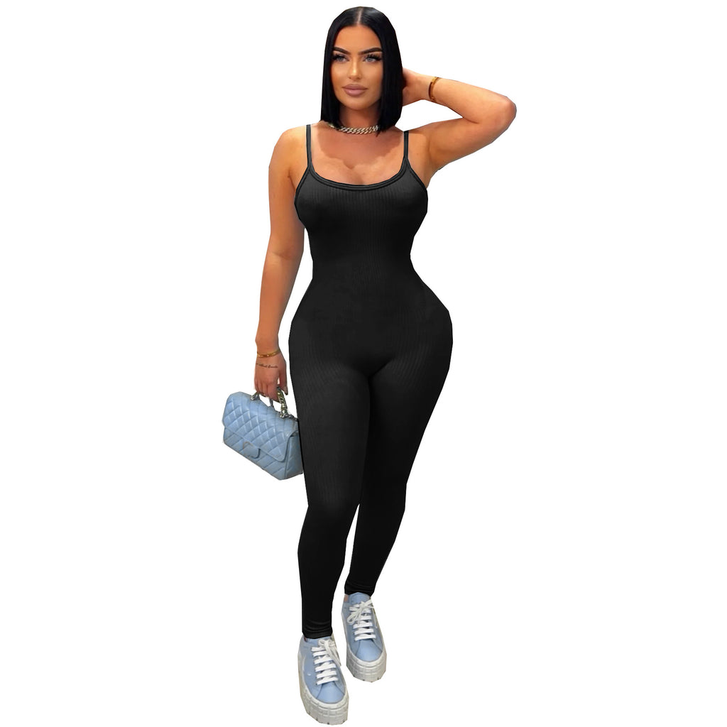 Gerippter Bodycon Jumpsuit mit Spaghettiträgern