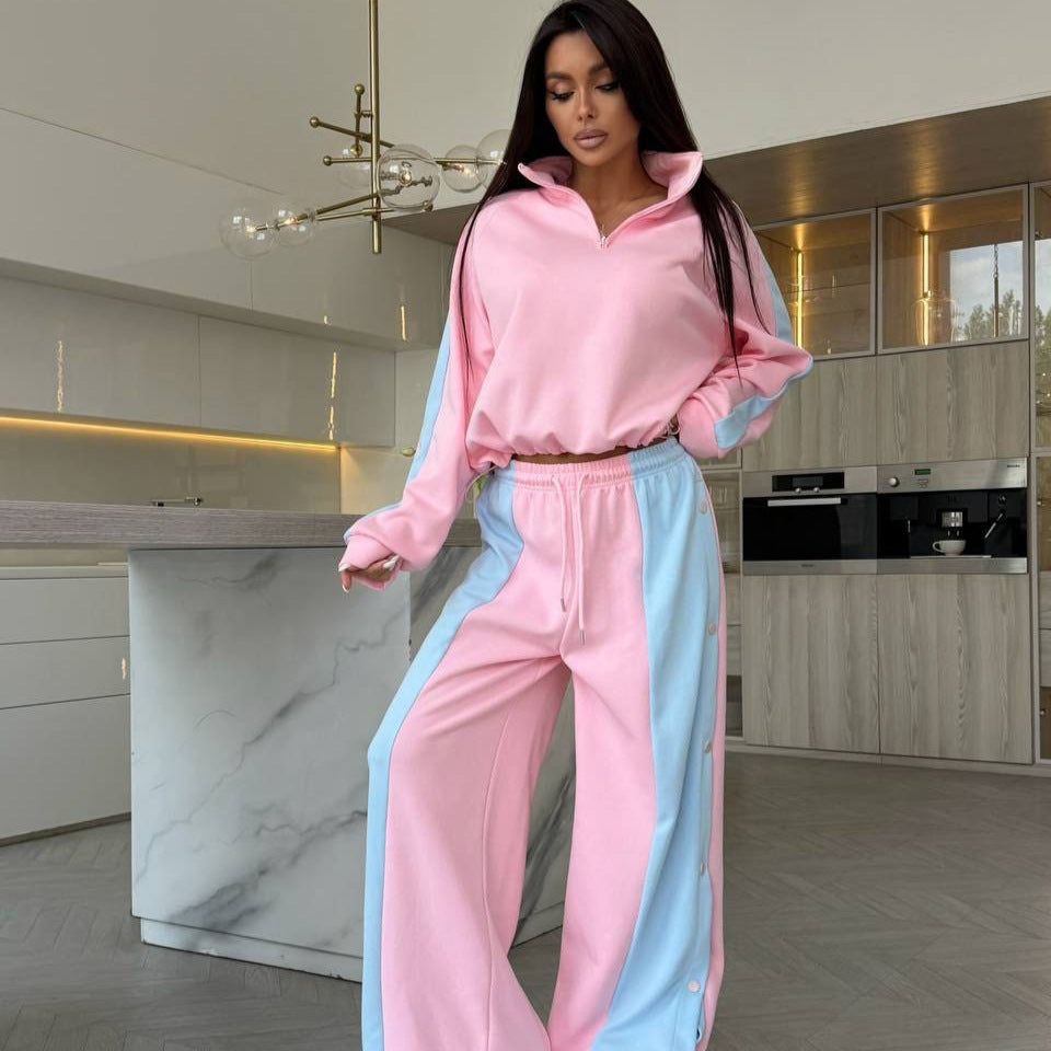 Sportlicher Color-Block Cardigan und Hose Set