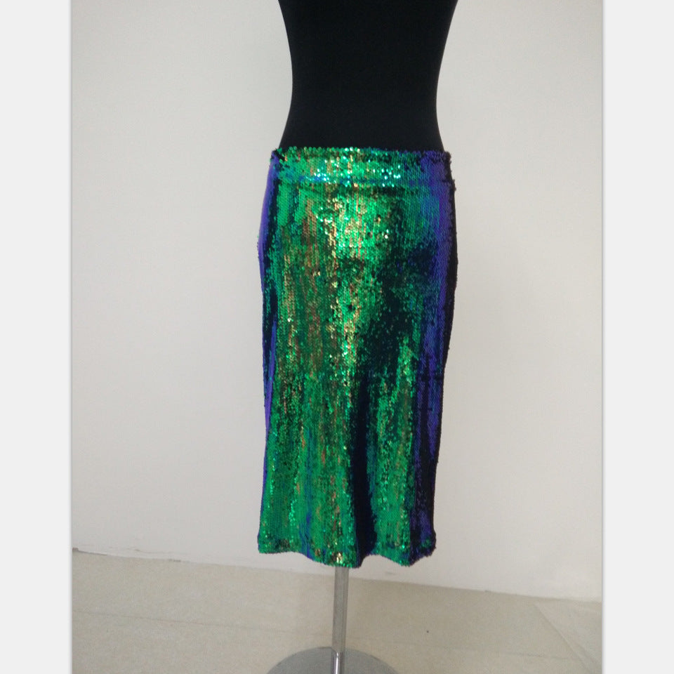 Glitzernder Bodycon Midi-Rock in Laser-Grün