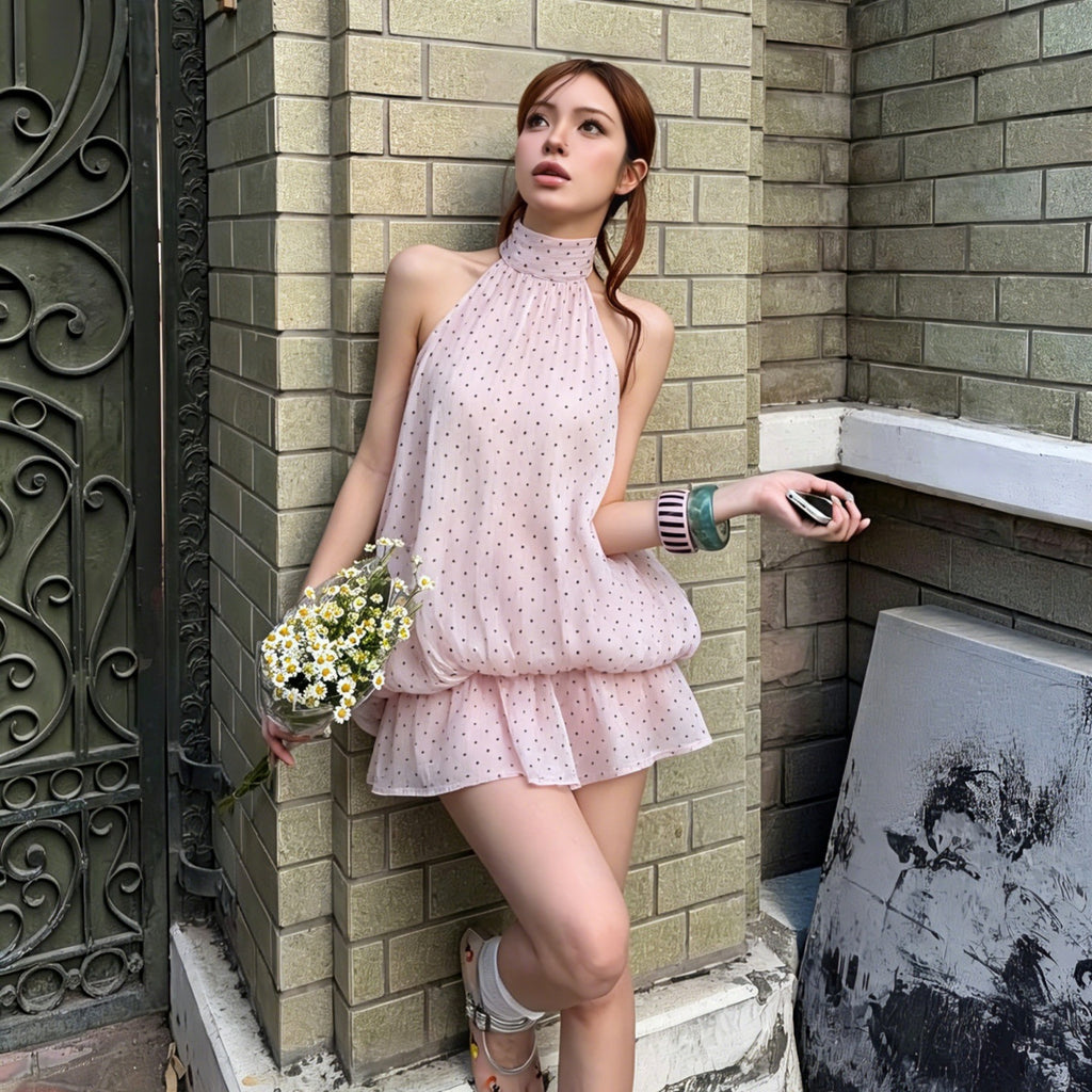 Gepunktetes rückenfreies Neckholder-Kleid | LuxeStyle