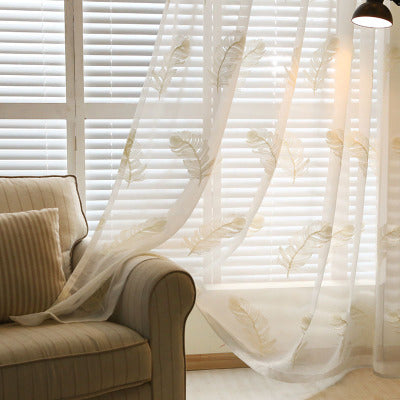 Bestickter Fenstervorhang Feder Weiss – Bild 3 | LuxeStyle