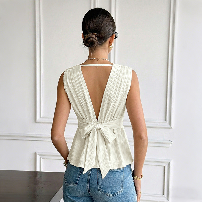V-Ausschnitt ohne Ärmel mit Riemen Bluse – Bild 2 | LuxeStyle