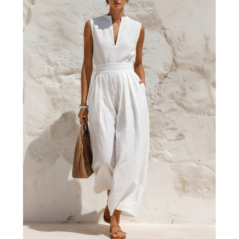 Ärmelloser Jumpsuit mit weitem Bein
