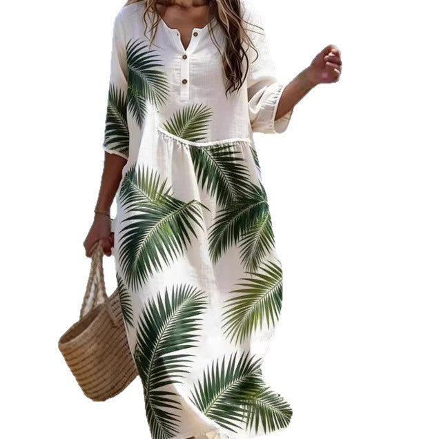 Lässiges Langarmkleid mit Rundhals und Print – Ansicht 4