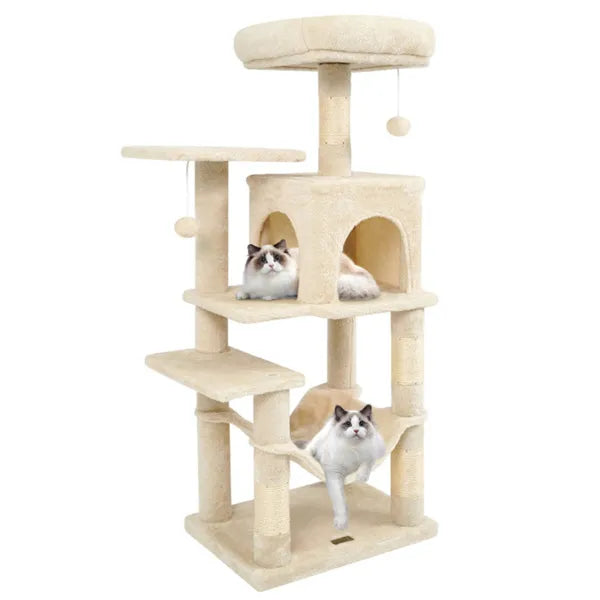 44" Katzenbaum mit Top-Plattform und Hängematte – Beige