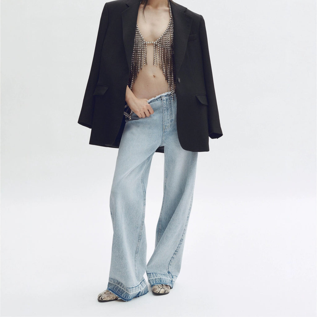 Low-Waist Straight-Leg Jeans mit Strass