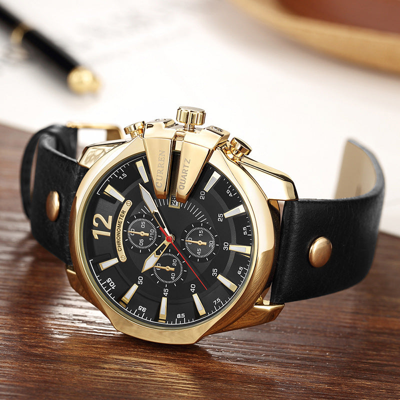 Quarz-Uhr mit Lederarmband, 30 m wasserdicht – Bild 3 | LuxeStyle