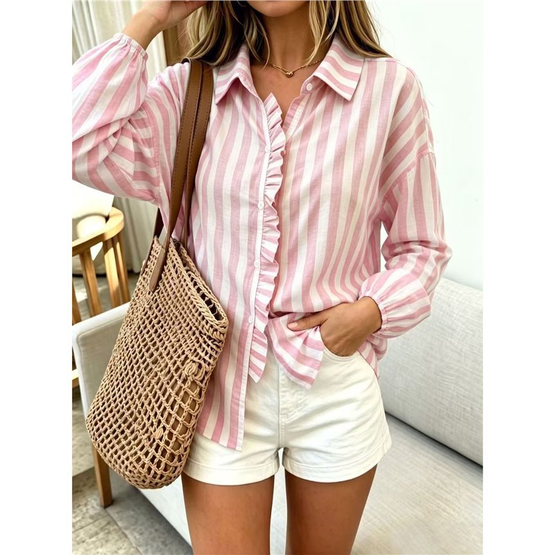 Gestreiftes Langarmshirt mit Reverskragen
