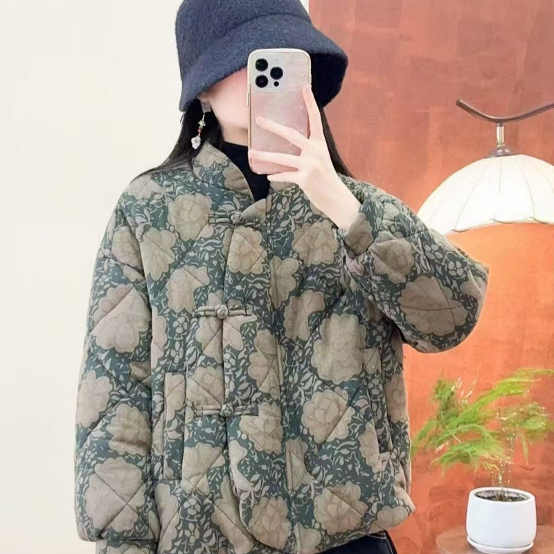Muster-Standhalsjacke aus Baumwolle und Leinen – Bild 5 | LuxeStyle