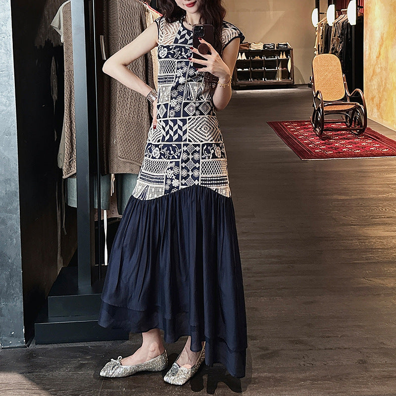 Patchwork A-Linien Jupe mit Cut-Out