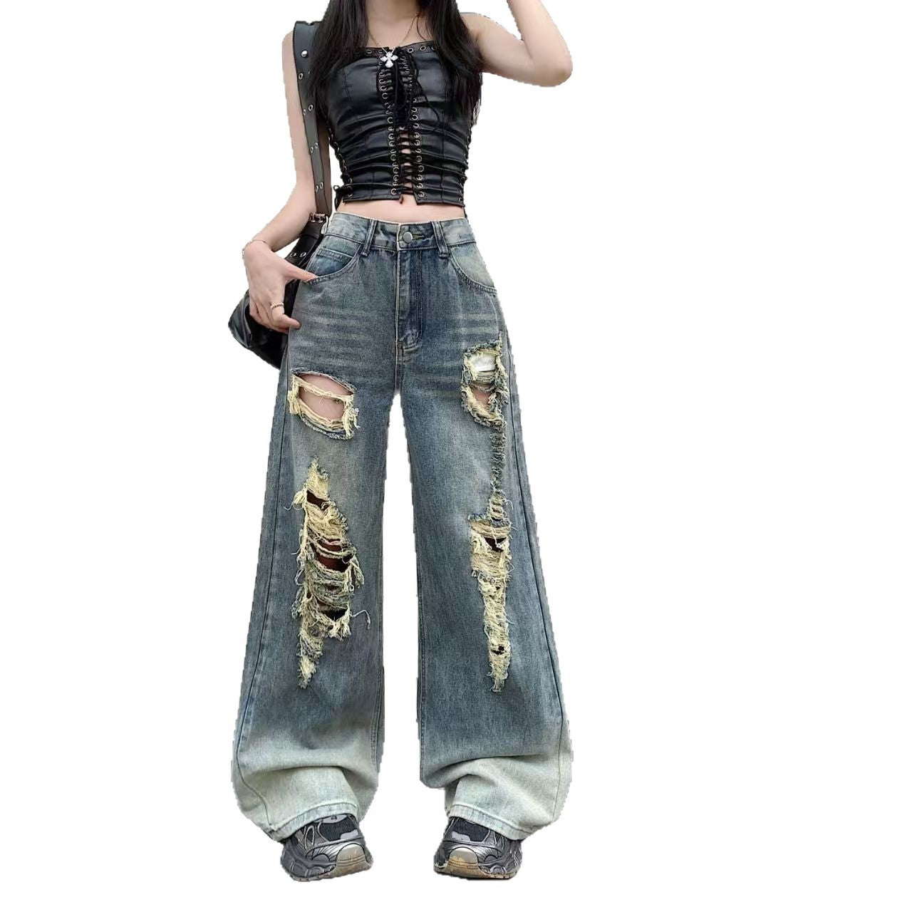 Vintage Straight-Leg Jeans mit Ripped Details – Ansicht 4