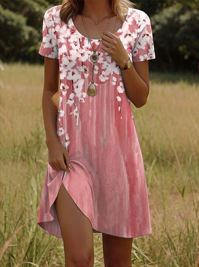 Gepunktetes Blumen Midikleid mit Rundhals – Bild 8 | LuxeStyle