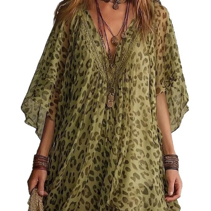 Chiffon-Strandkleid mit V-Ausschnitt