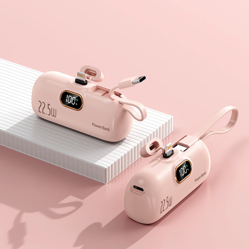 Mini Powerbank mit integriertem Kabel, 5000 mAh