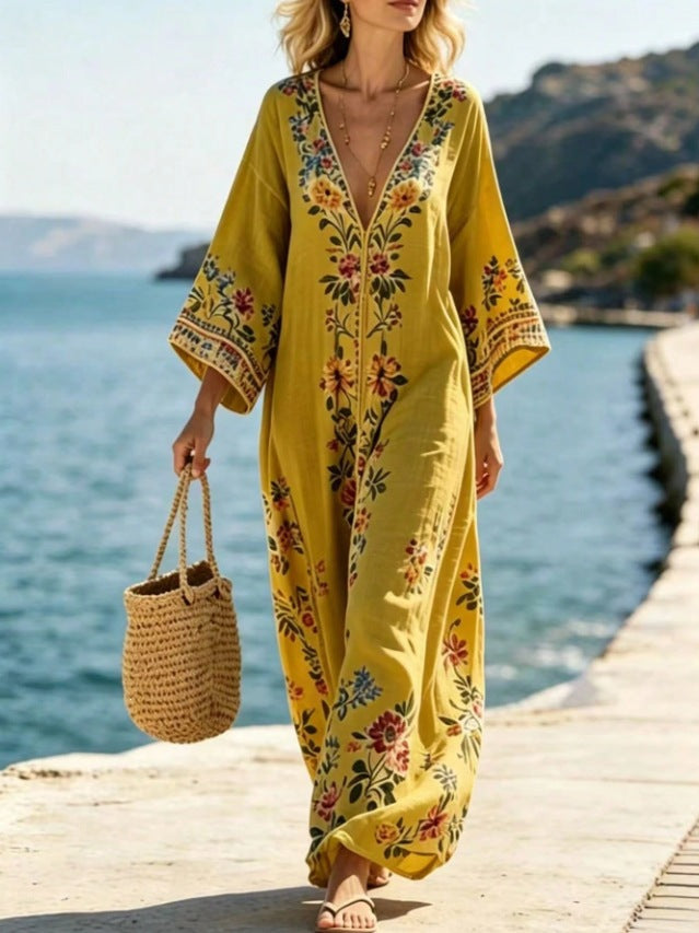 Sommerliches V-Ausschnitt Mid-Sleeve Kleid – Bild 6 | LuxeStyle