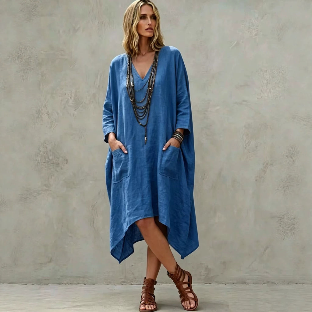 Lässiges V-Neck 3/4-Arm Kleid