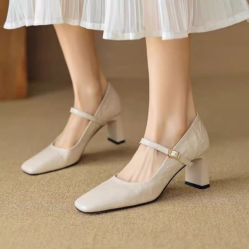 Retro Mary Jane Pumps aus Schafsleder