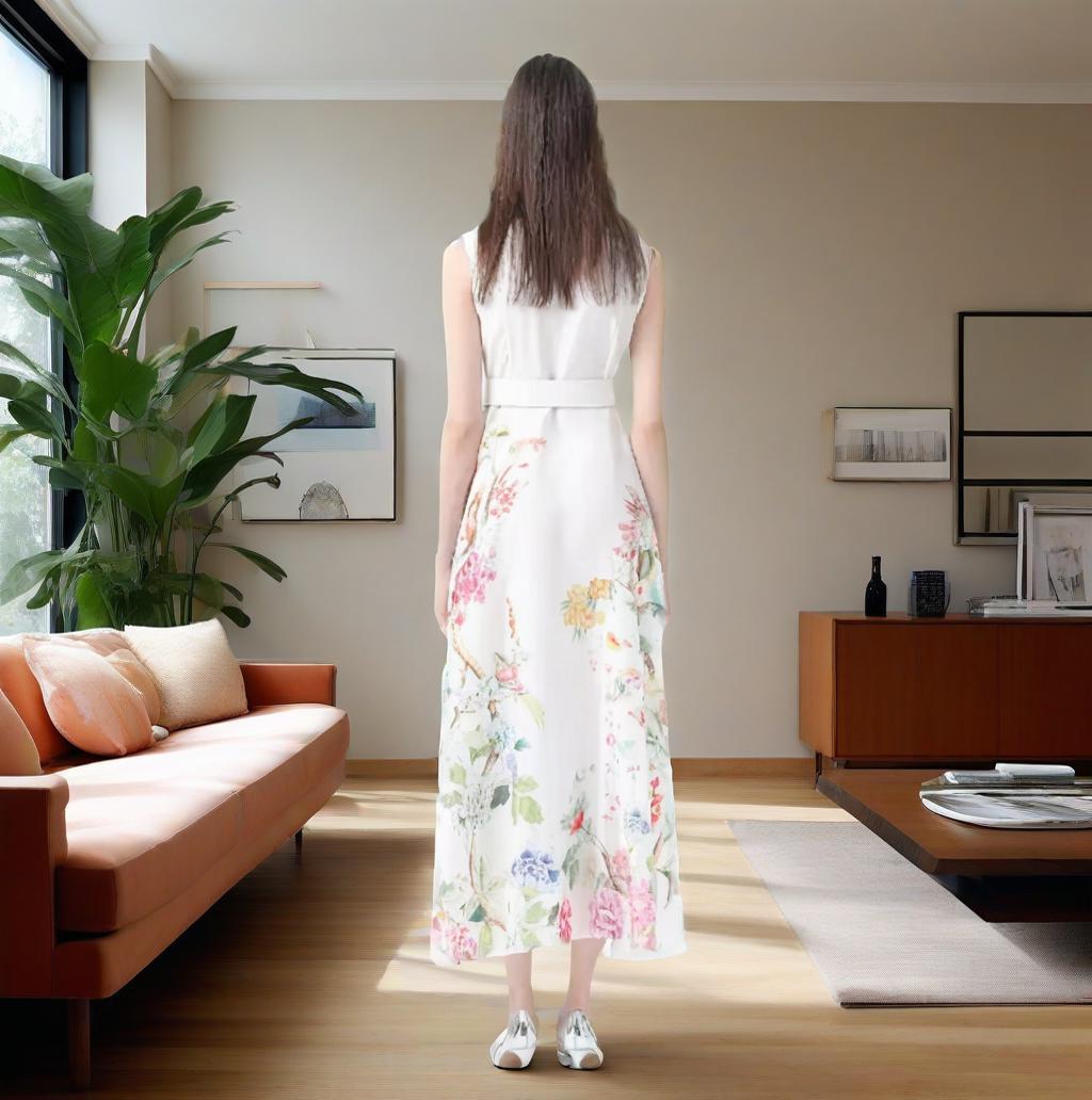 Ärmelloses Maxi-Kleid mit Spitze und Blumenprint