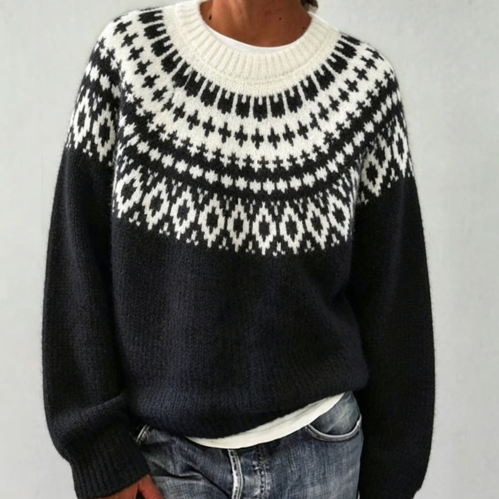 Rundhals-Pullover mit Farbblock-Design