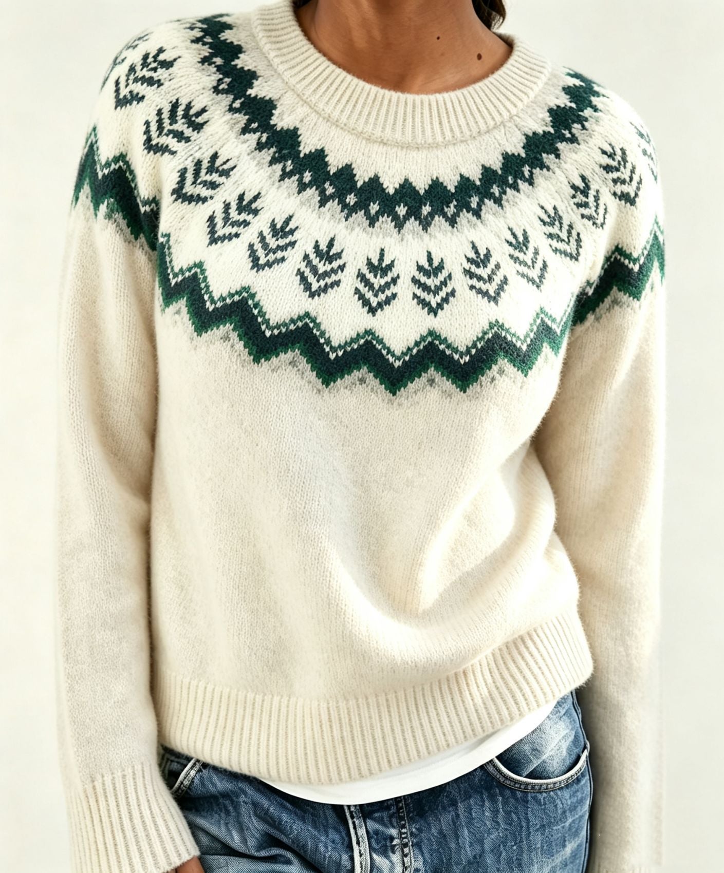Rundhals-Pullover mit Farbblock-Design