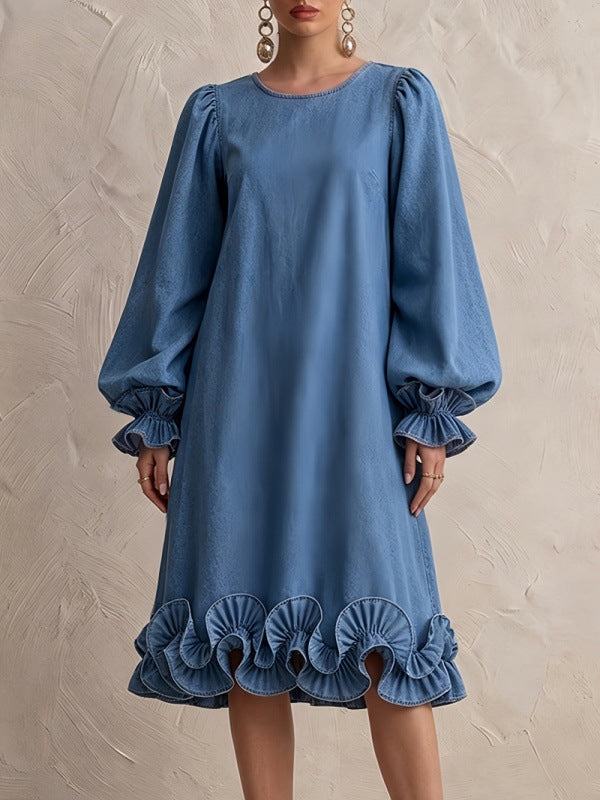 Französisches Puffärmel-Denim-Kleid – Bild 7 | LuxeStyle