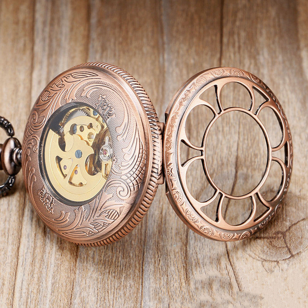 Skelett-Taschenuhr mit Sonnenblumen-Design
