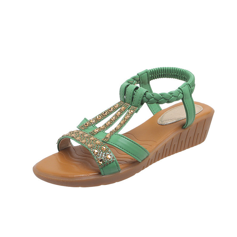 Keilabsatz-Sandalen mit Strass und Peep Toe – Bild 14 | LuxeStyle