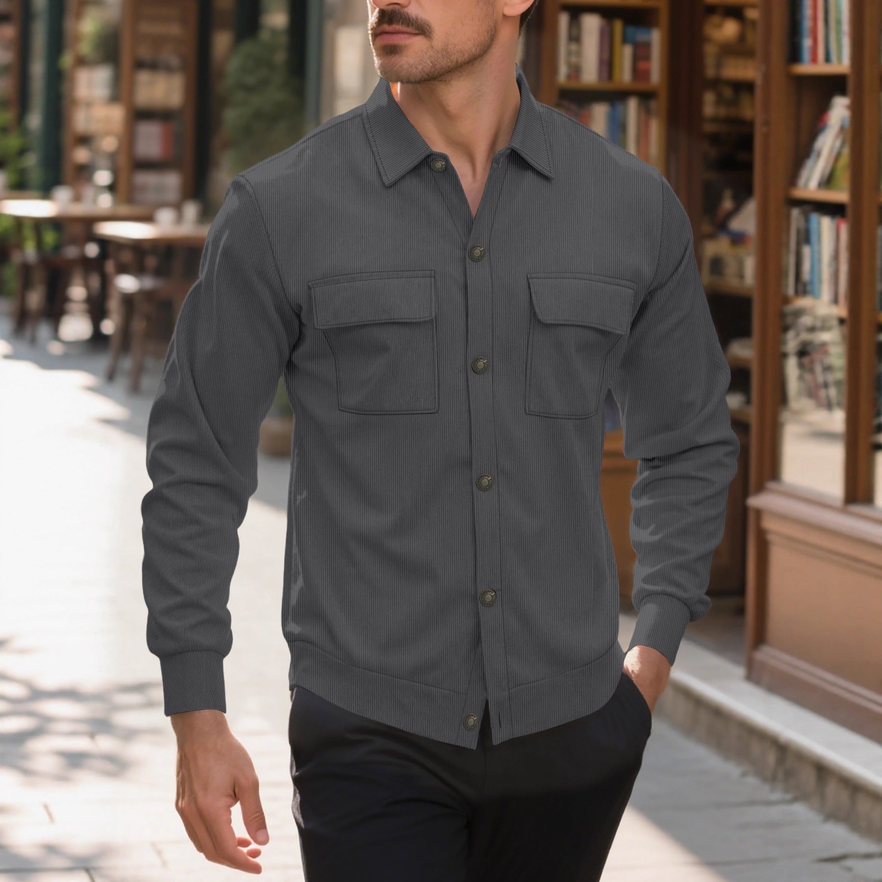 Herren Corduroy Hemd-Jacke mit Brusttasche