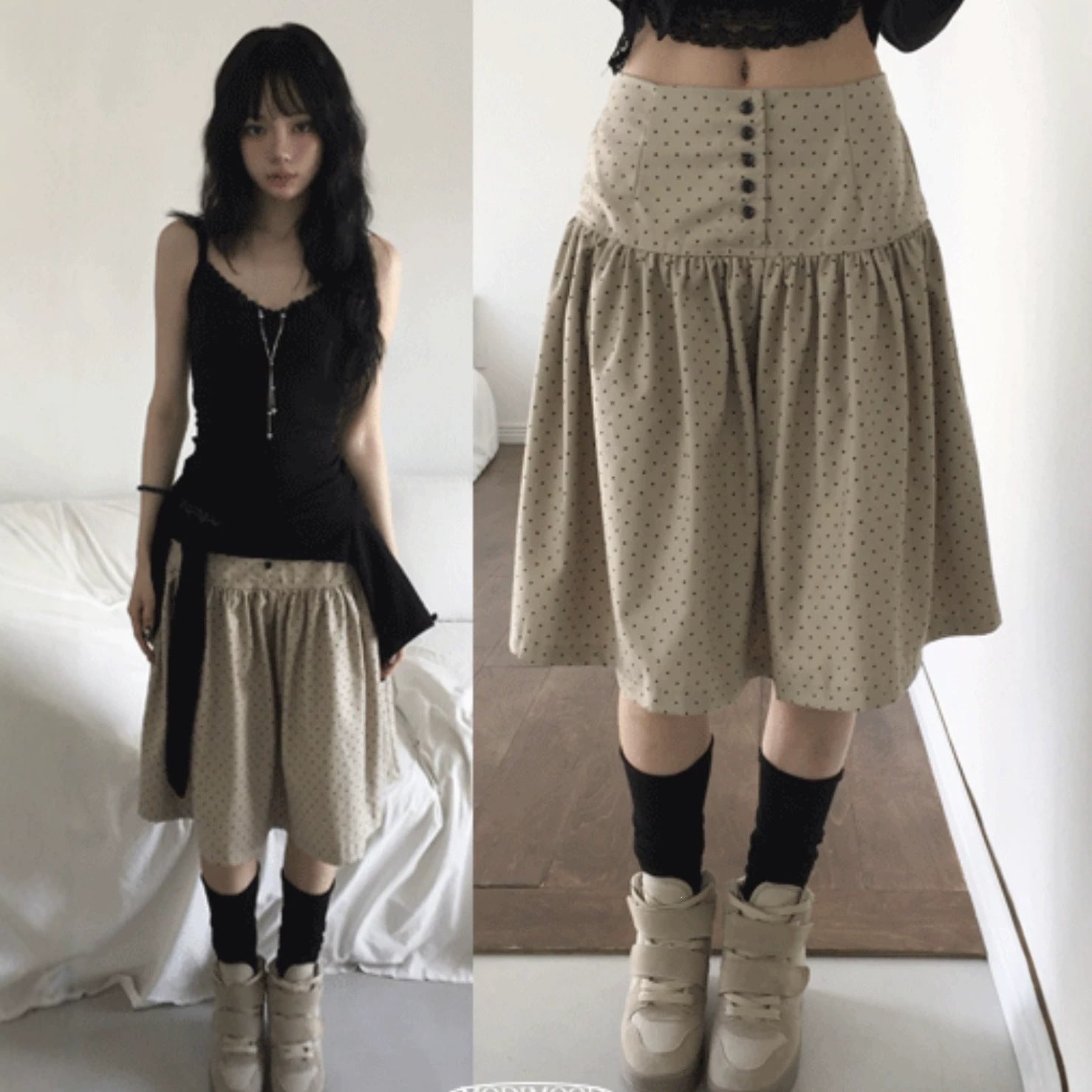 Gepunkteter Midirock im Koreanischen Stil