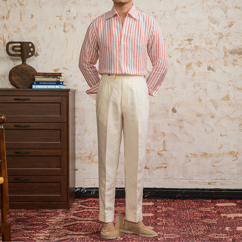 Linen-Stripes langärmeliges Shirt mit Kragen – Bild 2 | LuxeStyle