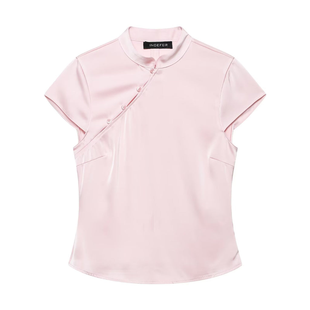 Satin-Top im China-Stil mit Mandarinkragen