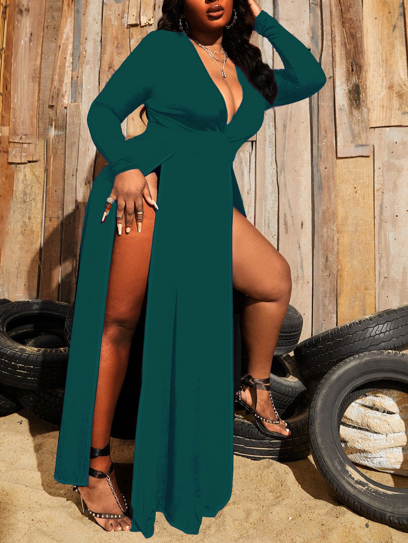 Elegantes V-Ausschnitt Maxikleid mit Schlitz