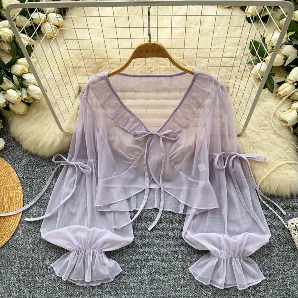 Mesh-Cardigan mit Puffärmeln